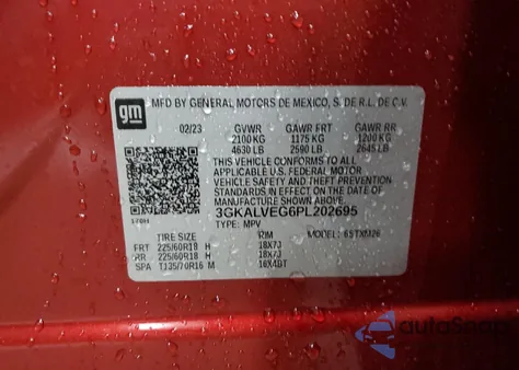 2023 GMC Terrain Slt from USA, damaged, VIN 3GKALVEG6PL202695